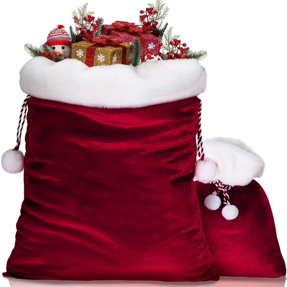 Bolsas navideñas de terciopelo para Papá Noel, 2 piezas, color burdeos