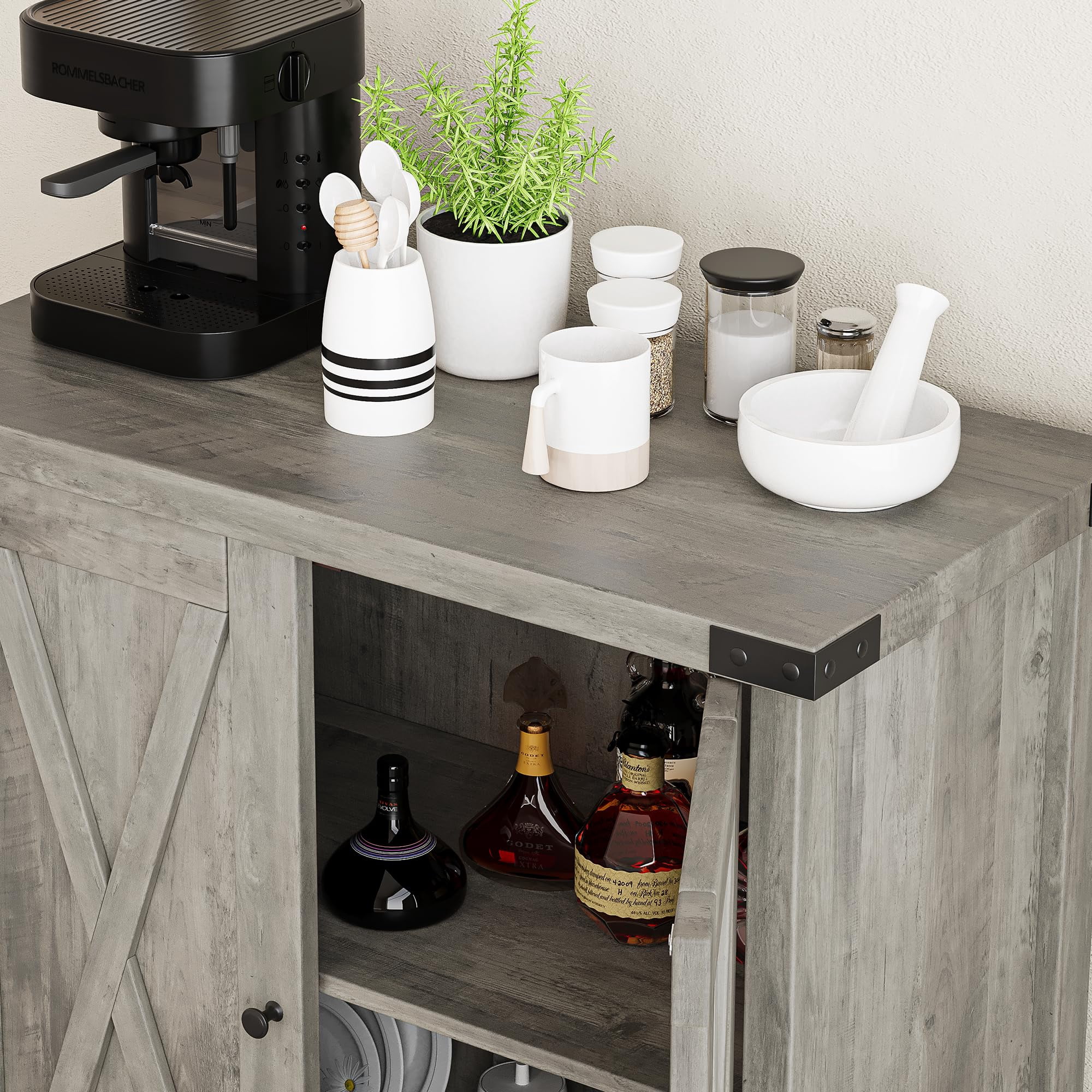 DSstyles Farmhouse Storage Cabinet with Doors and Shelves, MDF-engineered wood Gray