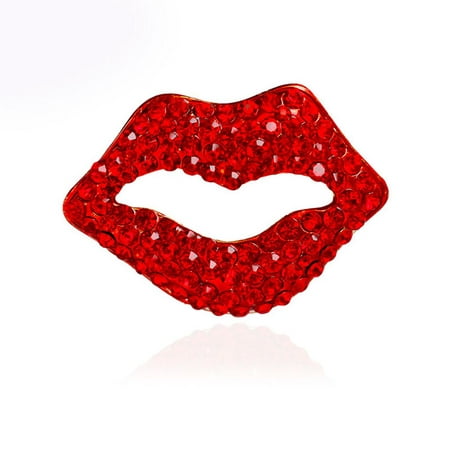 Red &White Crystal Rhinestones Paved Lip Fashion Brooch Brooch Pins for ...