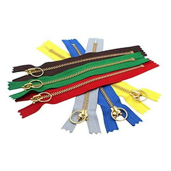 YKK #5 Brass with Ring Pull (Colors: #504, 119, 918, 519, 570, 876) 6 Pcs Metal Zipper Closed-End for Small Handbag or Pouch 4" - 11" (9 Inches)