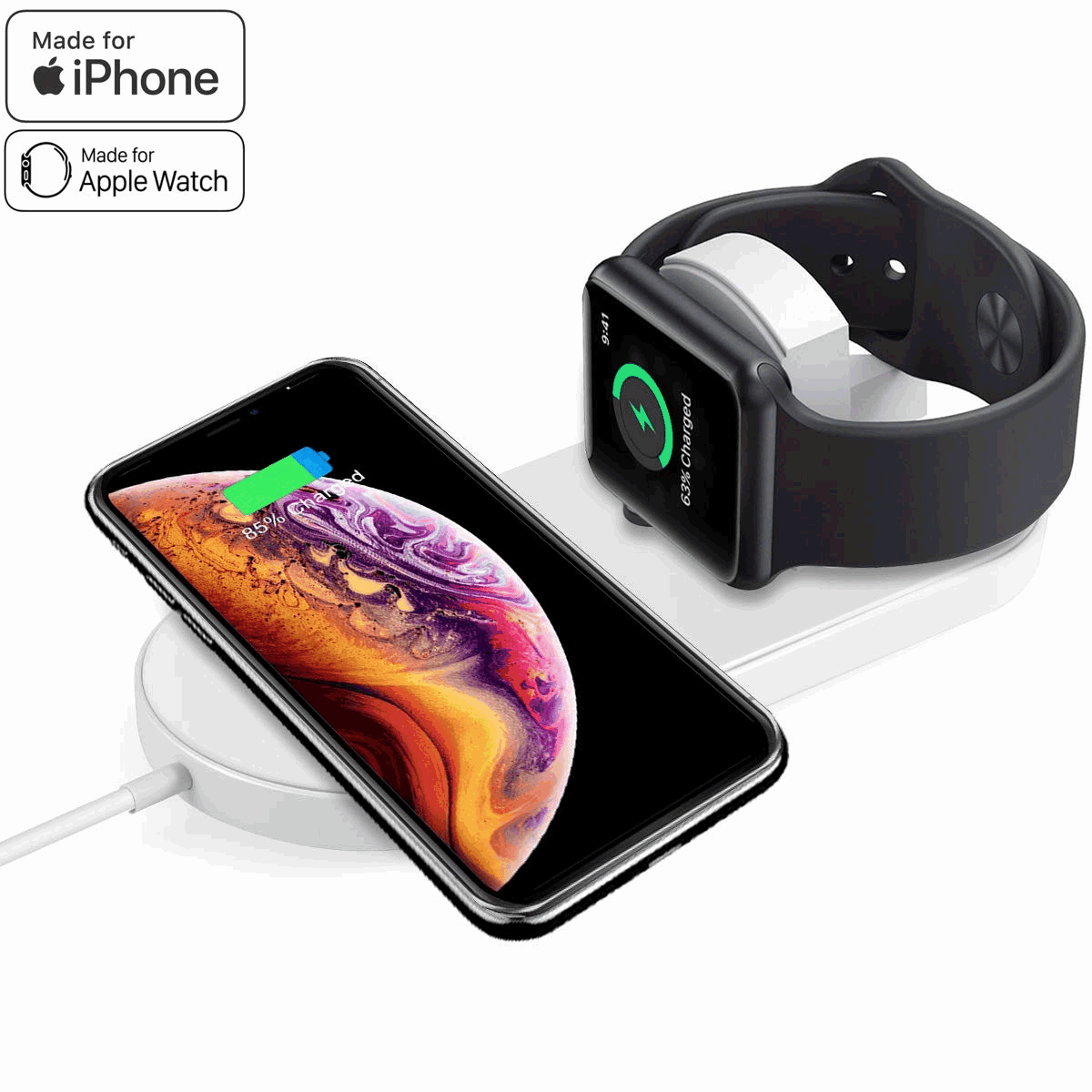 COSOOS Wireless Charger,2in1 Qi Wireless Charging Pad,Dual Charging Mat Compatible with iWatch Series 5/4/3/2/1,iPhone 11Pro Max/11Pro/11/XS Max/Xr/X/8 Plus/8 Airpods Pro/2 with QC3.0 Adapter 
