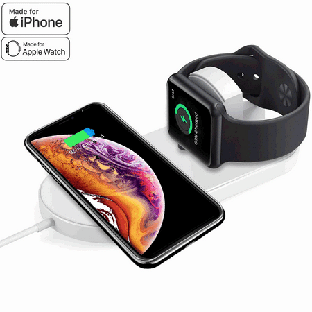2 in 1 Qi Wireless Charging Station Pad ,Wireless charger for iWatch Series 1/ 2/3/4 ,Galaxy Watch/Gear S3/S2 & iPhone 8/X/XS/XR, Samsung S7 and All Qi Enabled Devices