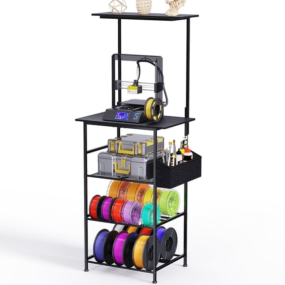 3D Printer Stand Filament Storage, 5-Tier 3D Printer Table with Side Bag, Heavy Duty Printing Desk Wall-Fixed for Home Office Workshop Studioon Accessories