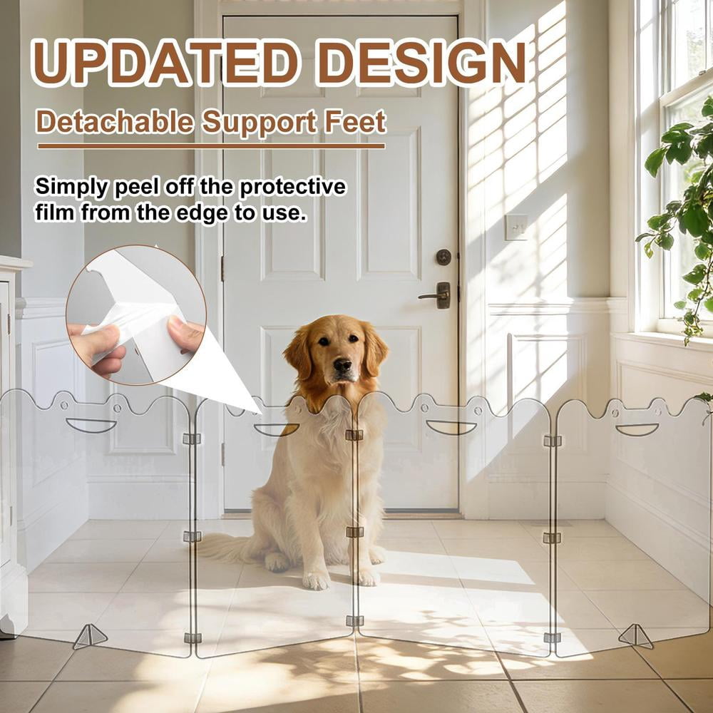 Acrylic Dog Playpen for House, Pre-Assembled Foldable Clear Gate Indoor with Handles, Free-Standing Pet Fence for Doorways for Small Dogs Puppy Cat Rabbit (4-Panel)