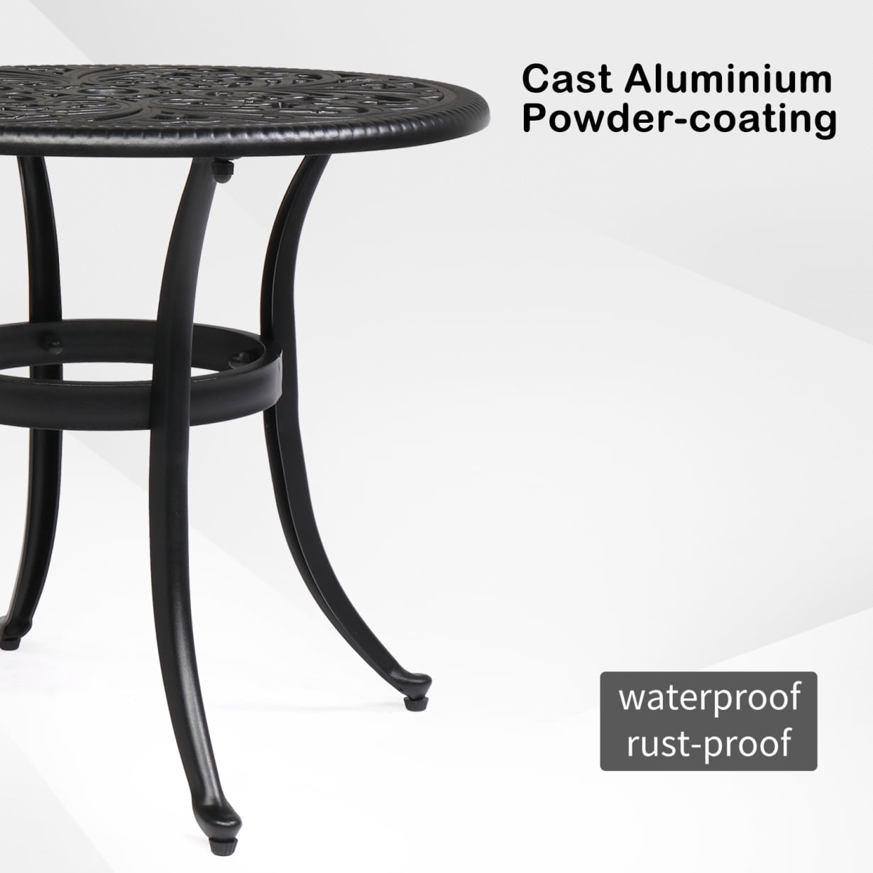 23.6 inch Patio Side Table, Cast Aluminum End Table with Adjustable Footpads, Outdoor Small Coffee Table with Umbrella Hole, Round Metal Patio Table for Poolside, Backyard, Balcony