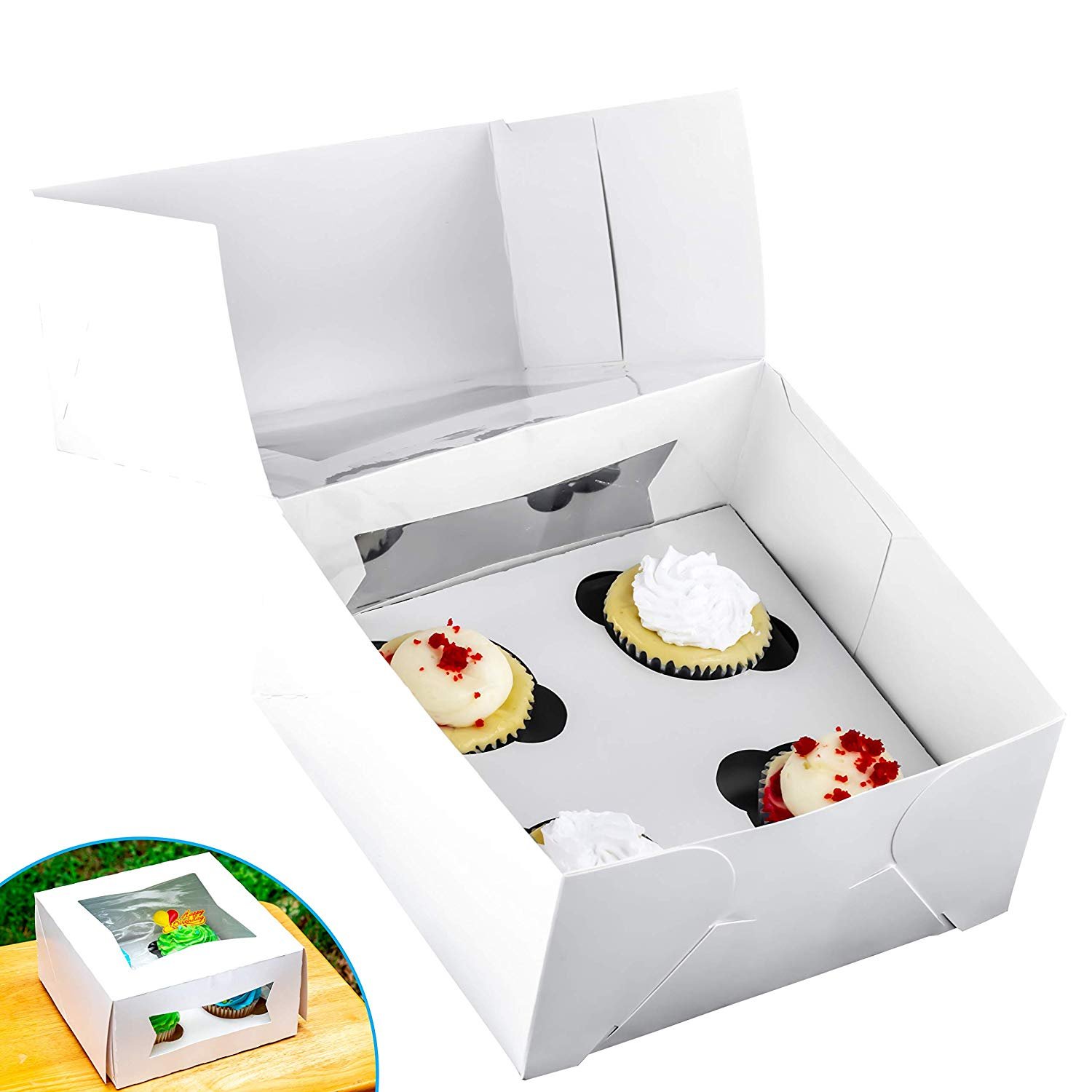 ProQuality Bakery Boxes for 4 Cupcakes with Display Window & Cupcake