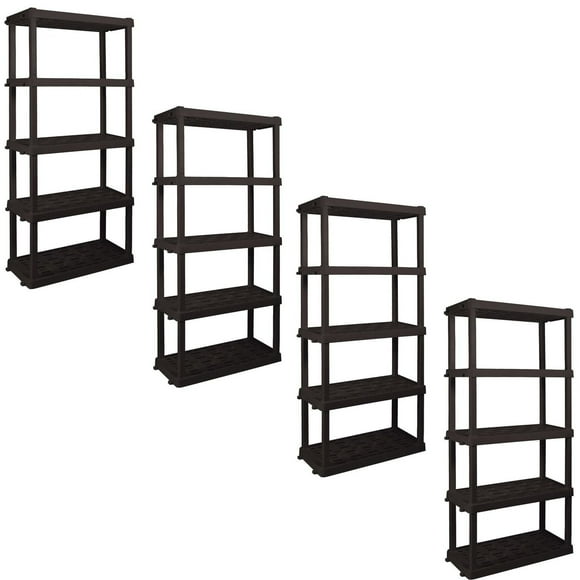 Hyper Tough Plastic Shelves Garage Shelving Unit 5-Tier 73.80"H x 17.75"D x 36"W Pack of 4 Black-750 lbs Total Capacity
