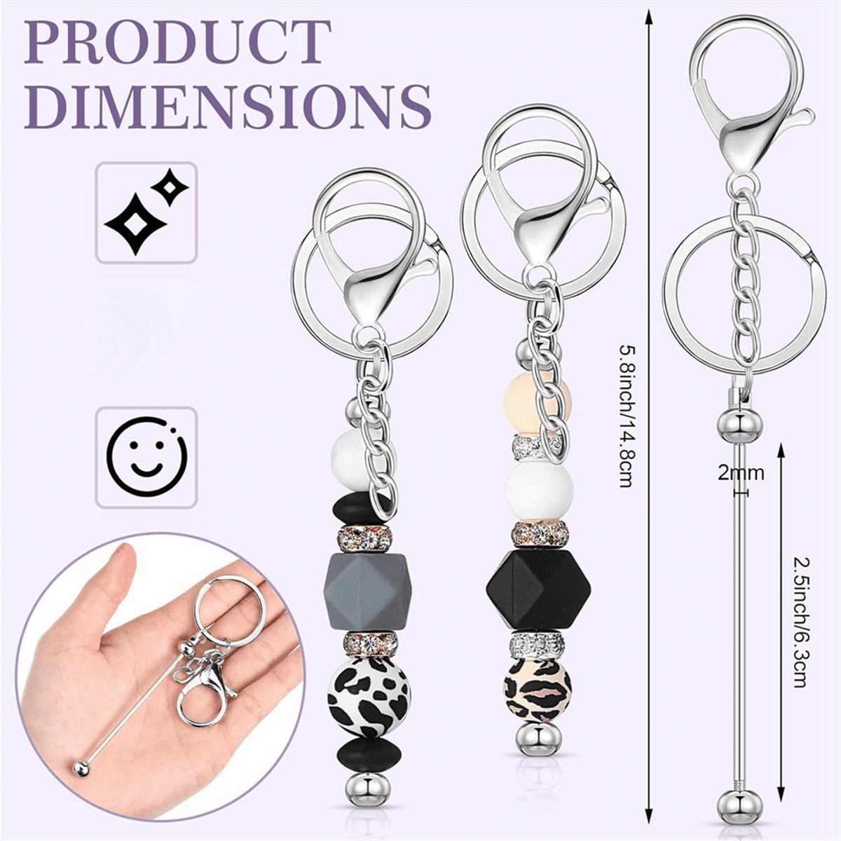 25 Pcs Beadable Keychain Bars Bulk for Beads DIY Blank Keychain
