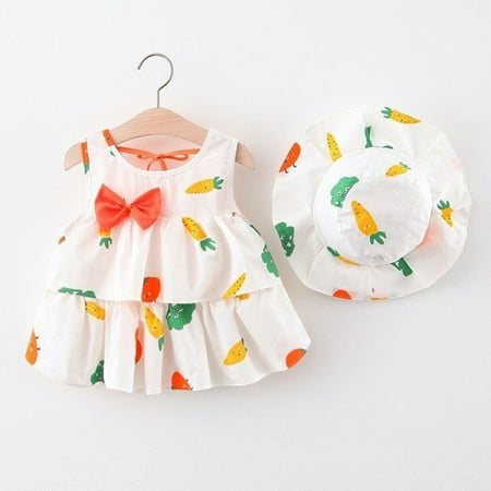 

pop seller Girls Baby Children s Stitching Cute Ha Dress Suspenders Dress + Hat Two-Piece Set