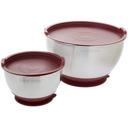 

Imperial Home 2 Pc Stainless Steel Mixing Bowl with Suctioning - Burgandy