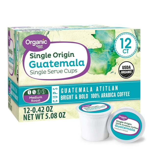 Great Value Organic Guatemala Coffee Single Serve Cups, Medium Roast, 5