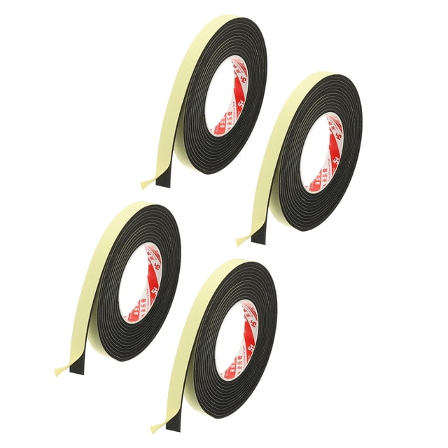 Cinta de Sellado para Puerta de 5/8 Pulgadas x 16.4 Pies, 4 Rollos de Cinta de Espuma Autoadhesiva de 3mm para Aislamiento de Ventanas y Puertas, Negra