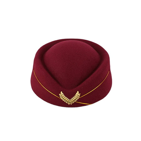 Stewardess Hat Wool Cap Flight Attendant Hat Stewardess Cap For Costume Cosplay Costume accessories (Wine Red)