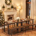 thumbnail image 3 of 3 Piece Dining Room Table, Kitchen Dining Table Set with 2 Benchs for Apartment Breakfast Nook and Samll Space, Brown, 3 of 10