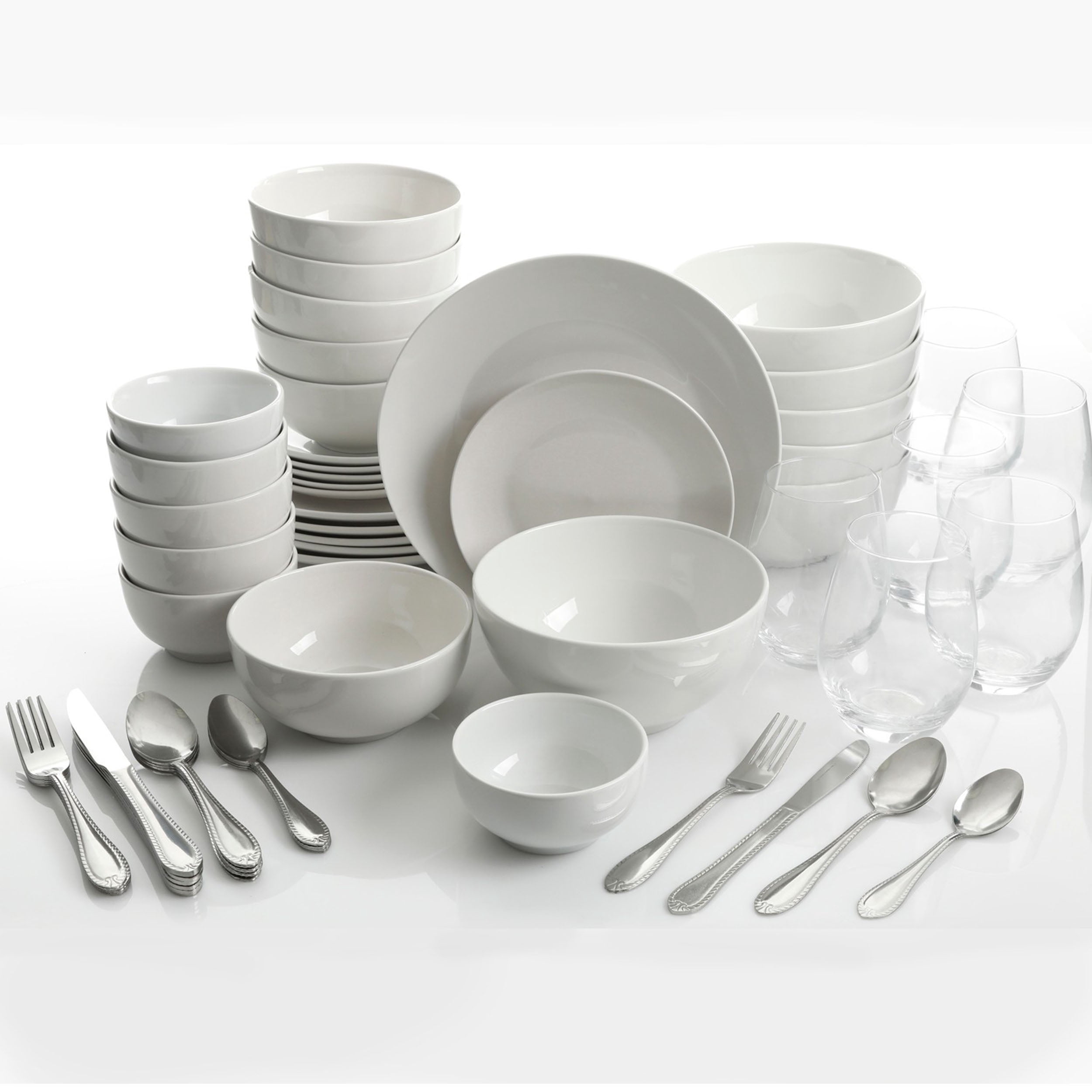 GBS 60 Piece Ceramic Dinnerware Combo Set with Drinkware and Flatware