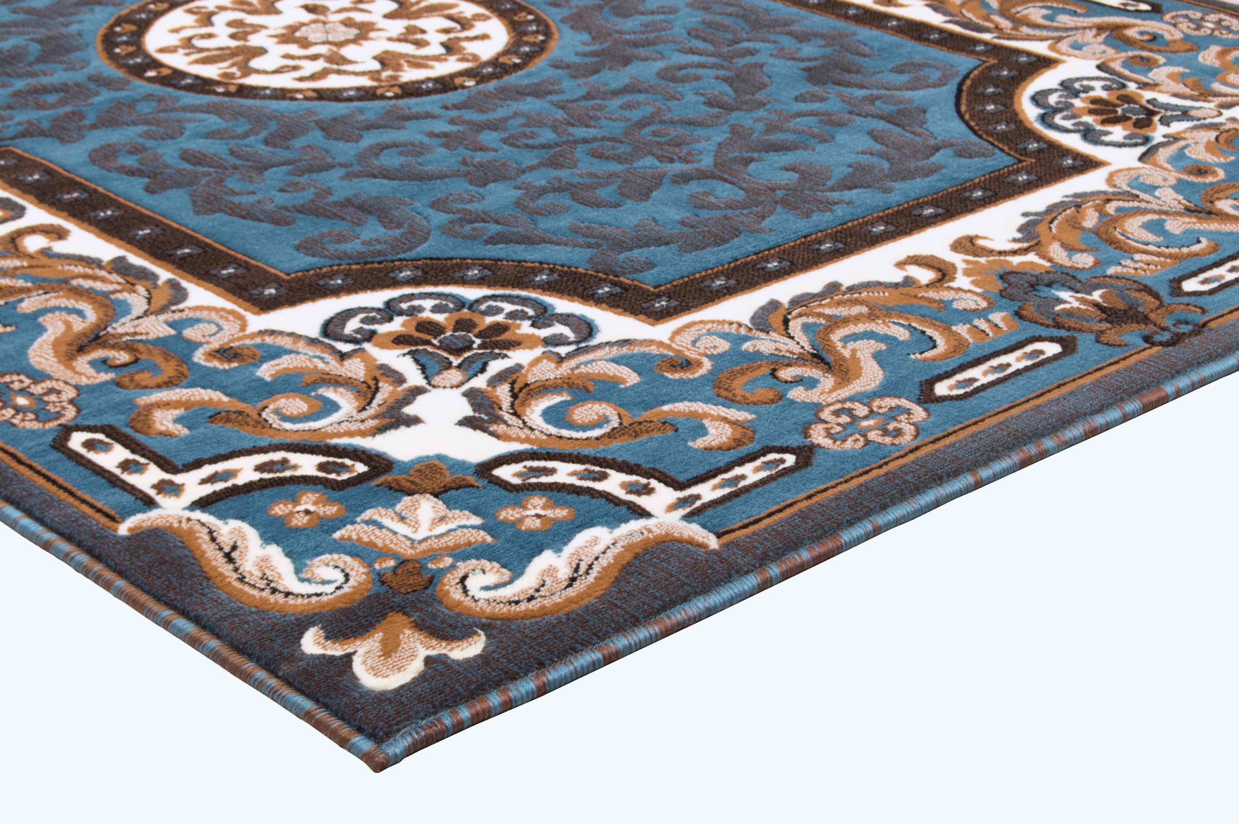 HR HANDCRAFT RUGS, Livingroom Rugs Bohemian Rugs, Shed Free Stain Resistant Easy Clean, Blue and Multi, 7' 8" x 10'