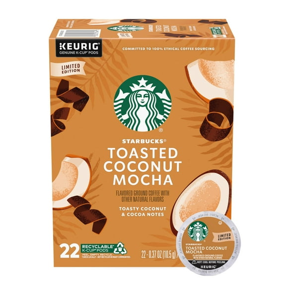 Starbucks Toasted Coconut Mocha, Hot or Iced Coffee, Flavored K-Cup Coffee Pods, 22 Count