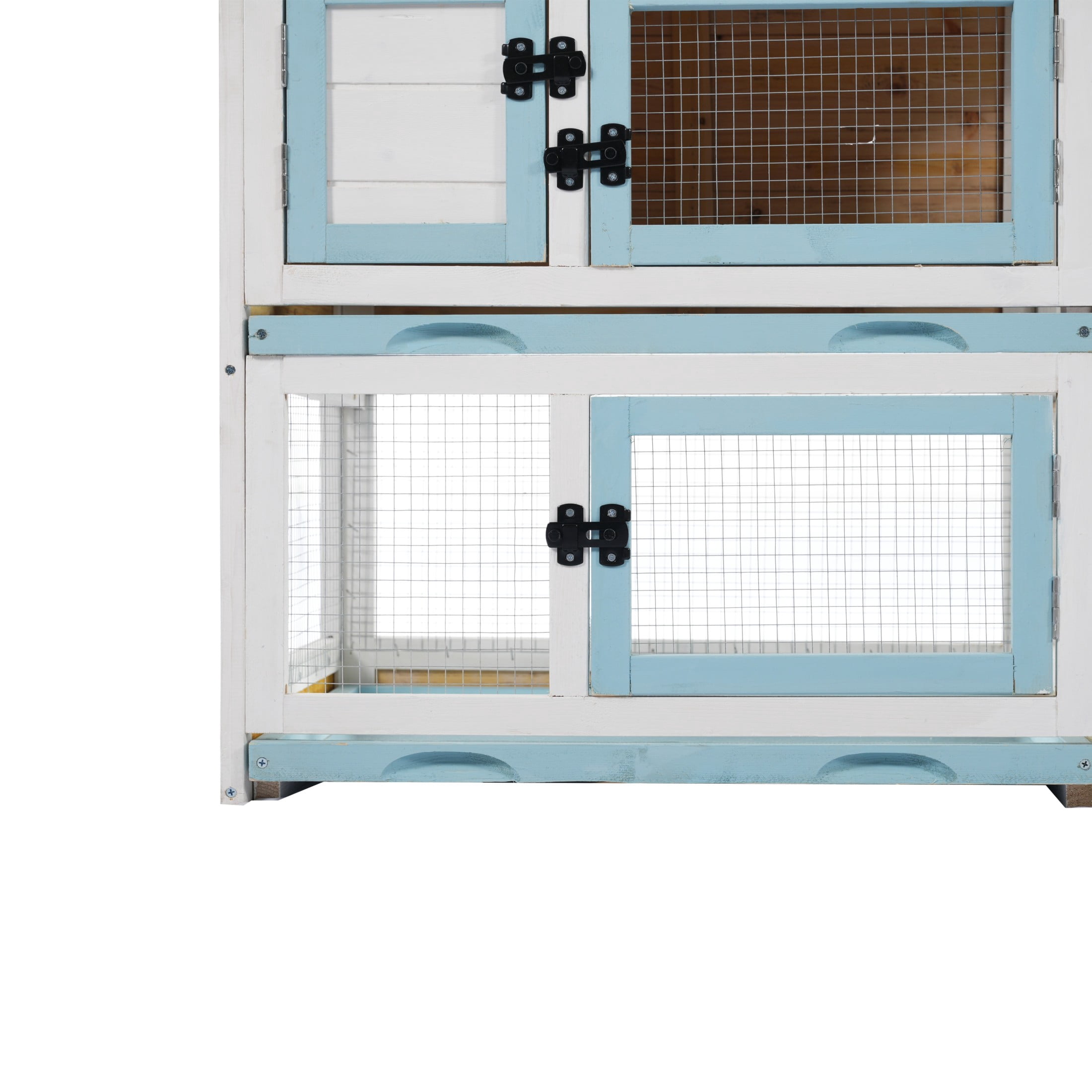 Christopher Knight Home Outdoor Wood Small Animal Rabbit Hutch with Removable Cleaning Trays, White+Blue
