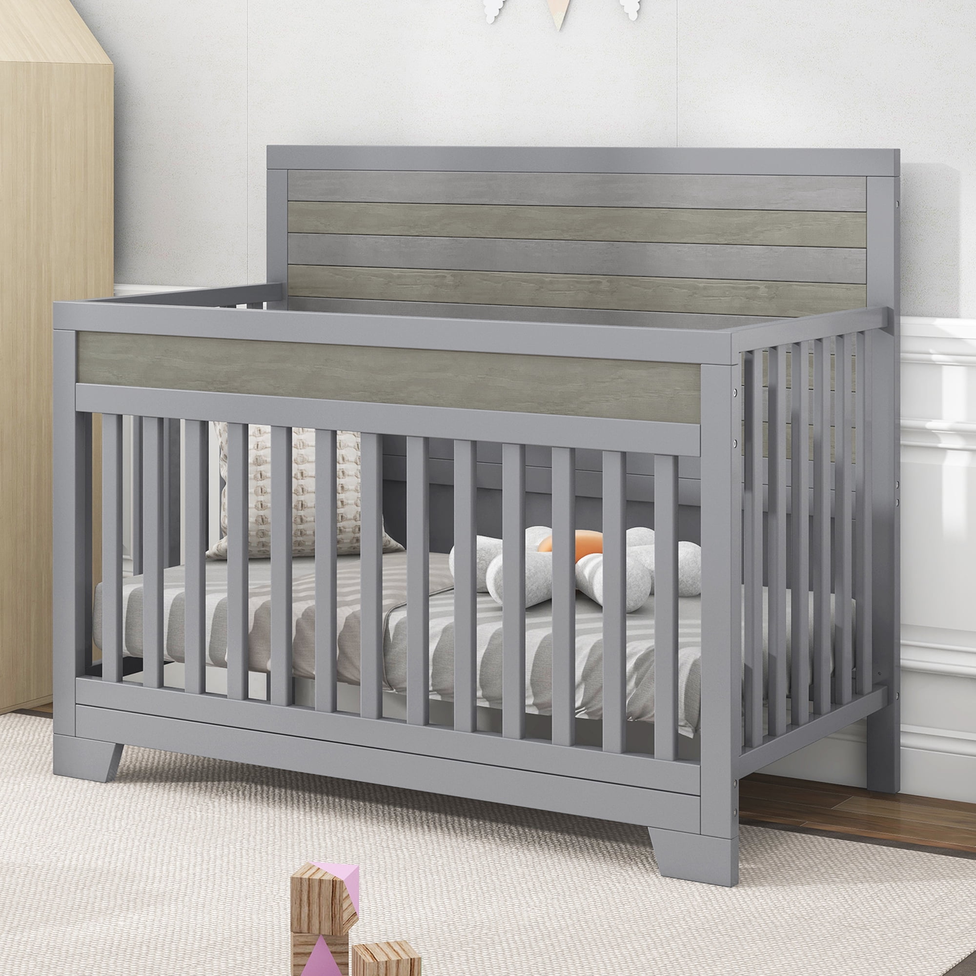 HSUNNS 4in1 Convertible Crib, Baby Crib with Slats, Certified Baby Safe Crib, Easy Assembly