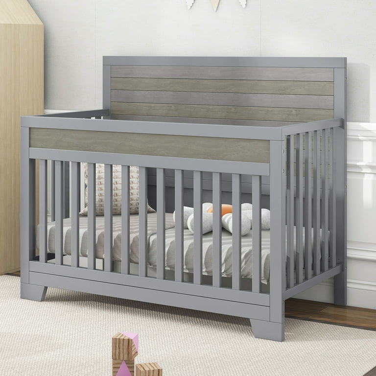 Grey wood cheap baby crib
