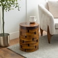 thumbnail image 3 of DecMode Brown Contemporary Round Stacked Brick Style Wood Accent Table, 14"W x 18"H, 3 of 15