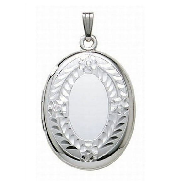 Sterling Silver Oval Hand Engraved Locket - 1 Inch X 1-1/4 Inch in Sterling Silver
