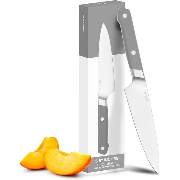 Misen 5.5 Inch Utility Knife - Medium Kitchen Knife for Chopping and Slicing - High Carbon Steel Sharp Cooking Knife, Gray