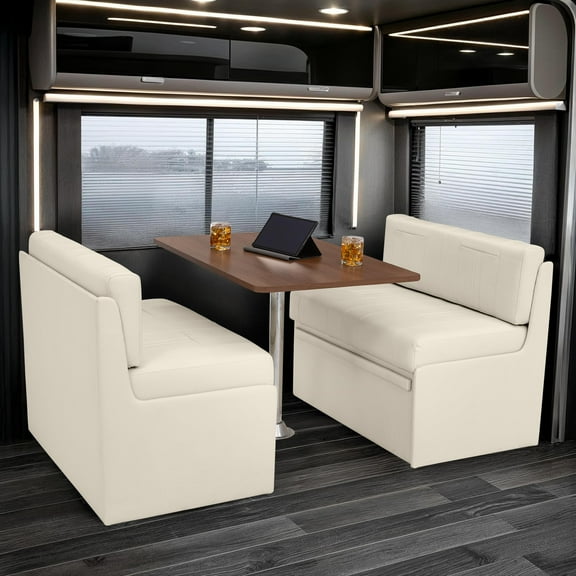 Qualitex Ethos RV Dinette, Bed with Storage and Riviera Oak Table, Ultimate Leather, Bisque