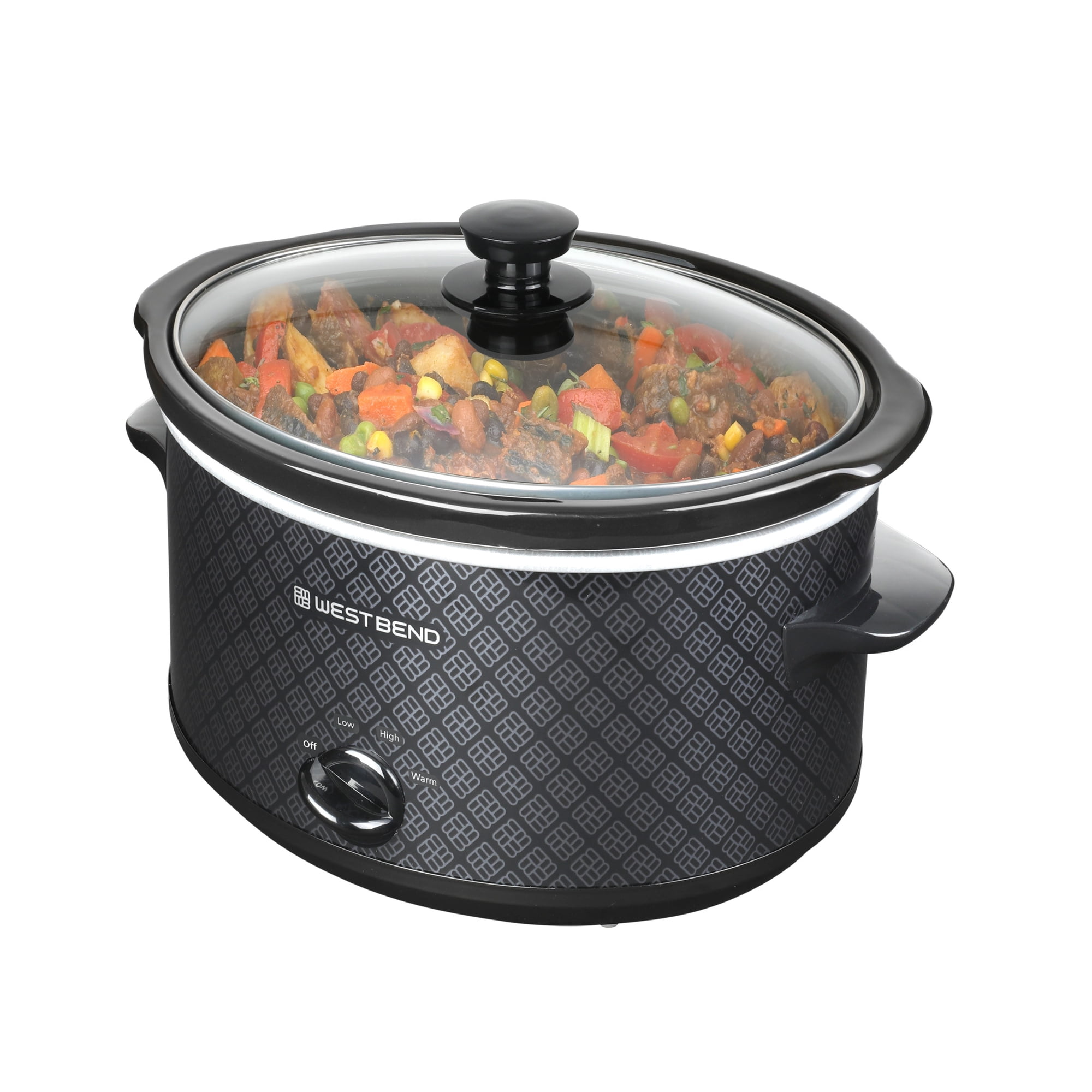 West Bend Pattern Slow Cooker, 4-Quart Capacity, Manual Control, Easy Cleanup, in Black (SCWB4QPTBK13)