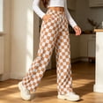 thumbnail image 4 of Njagoc3 Wide Leg Pants for Women | Drawstring Waist Checkered Trousers with Side Pockets | Relaxed Loose Fit for Fall Casual Daily Wear & Vacation Outings，Yellow，S, 4 of 6