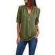 thumbnail image 1 of Qucoqpe - Camisas de gasa con cremallera para mujer, blusas holgadas con cuello en V, media manga, dobladillo curvo, para oficina, negocios, informales, lisas, con mangas enrolladas, para salir, 1 of 7