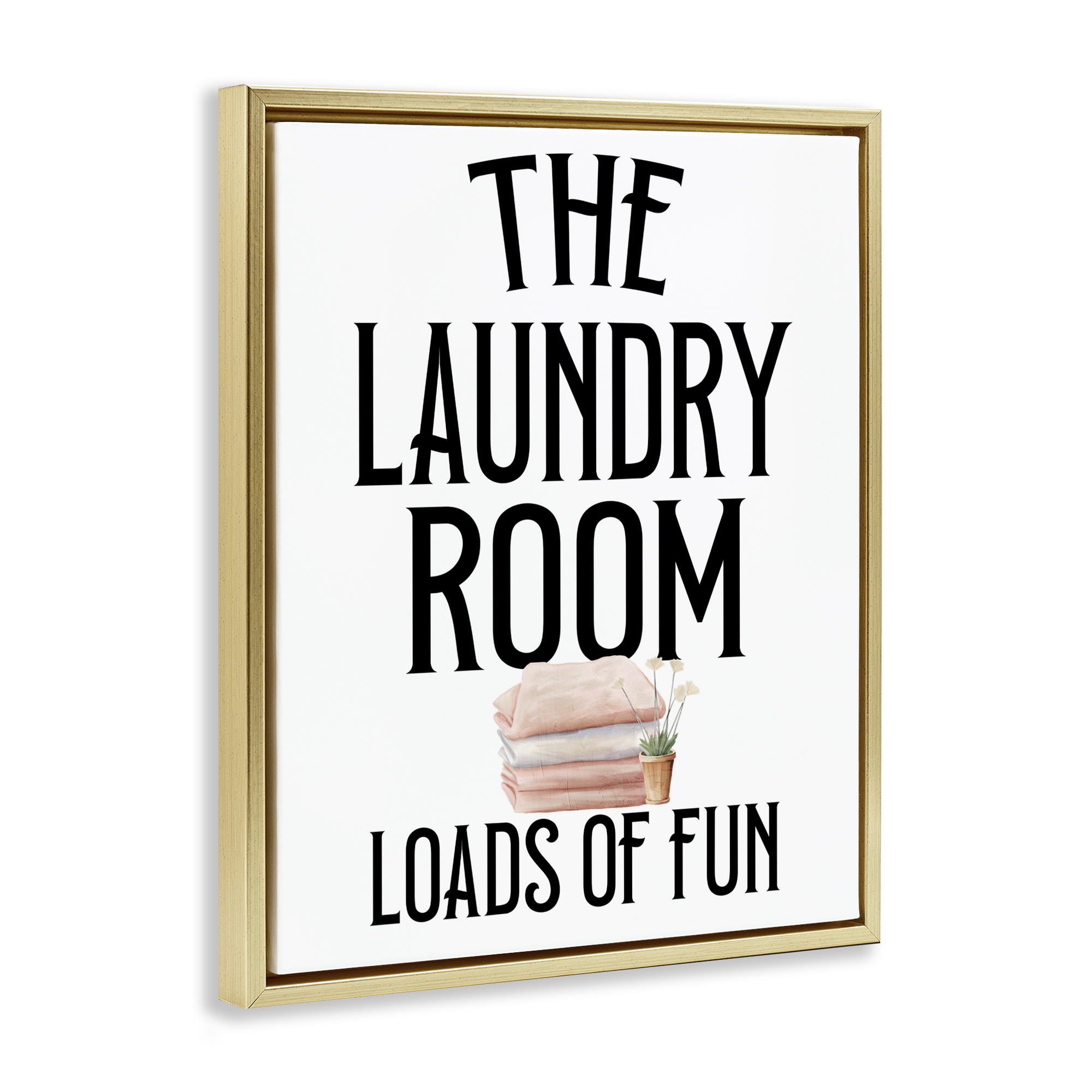 Laundry Room Fun Minimal Gold Framed Floater Canvas Wall Art, design by Kim Allen