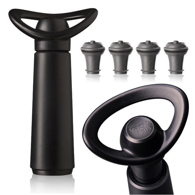 Wine Saver Vacu Vin Concerto con 4 tapones para aspiradora, color negro