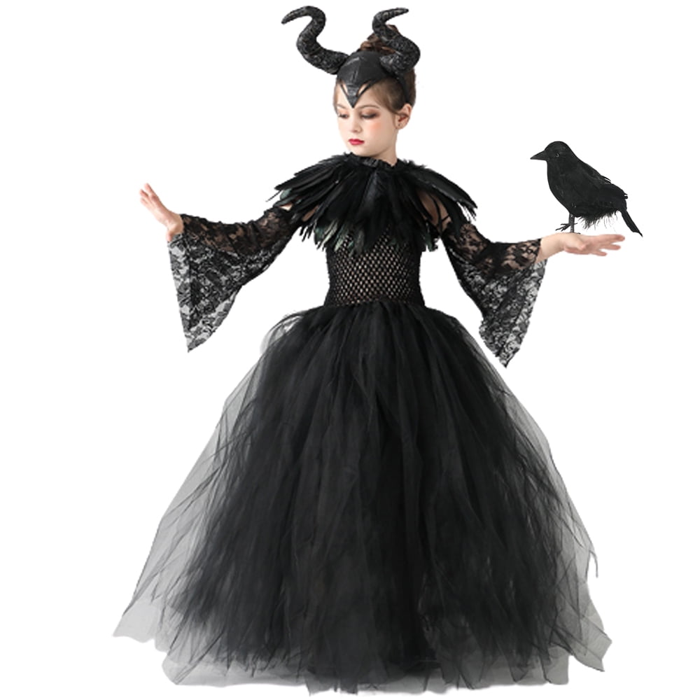 Maleficent Evil Dark Queen Halloween Girls Costume Deluxe Black Glam Dresses  Kids Prom Dress Robe Kids Cosplay Clothes - Walmart.Com