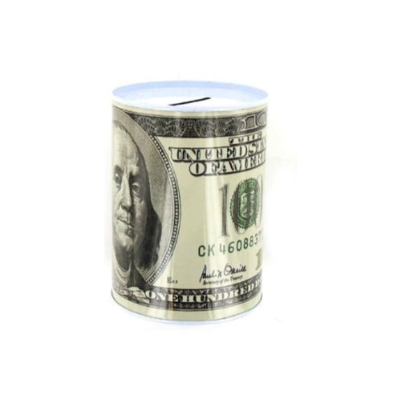 100 dollar bill tin money bank