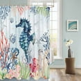 thumbnail image 3 of Fabric Shower Curtain, Summer Ocean Seahorse Seashell Starfish Coral Bathroom Curtain with 12 Hooks Waterproof No Bad Odor Machine Washable Bath Curtains for Bathroom, Spa Room, 60"x72", 3 of 6