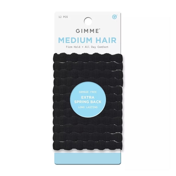 Gimme Beauty Spring Back Hair Bands, No-Snag Elastic Ponytail Holders for Medium Hair, Black, 12 Ct