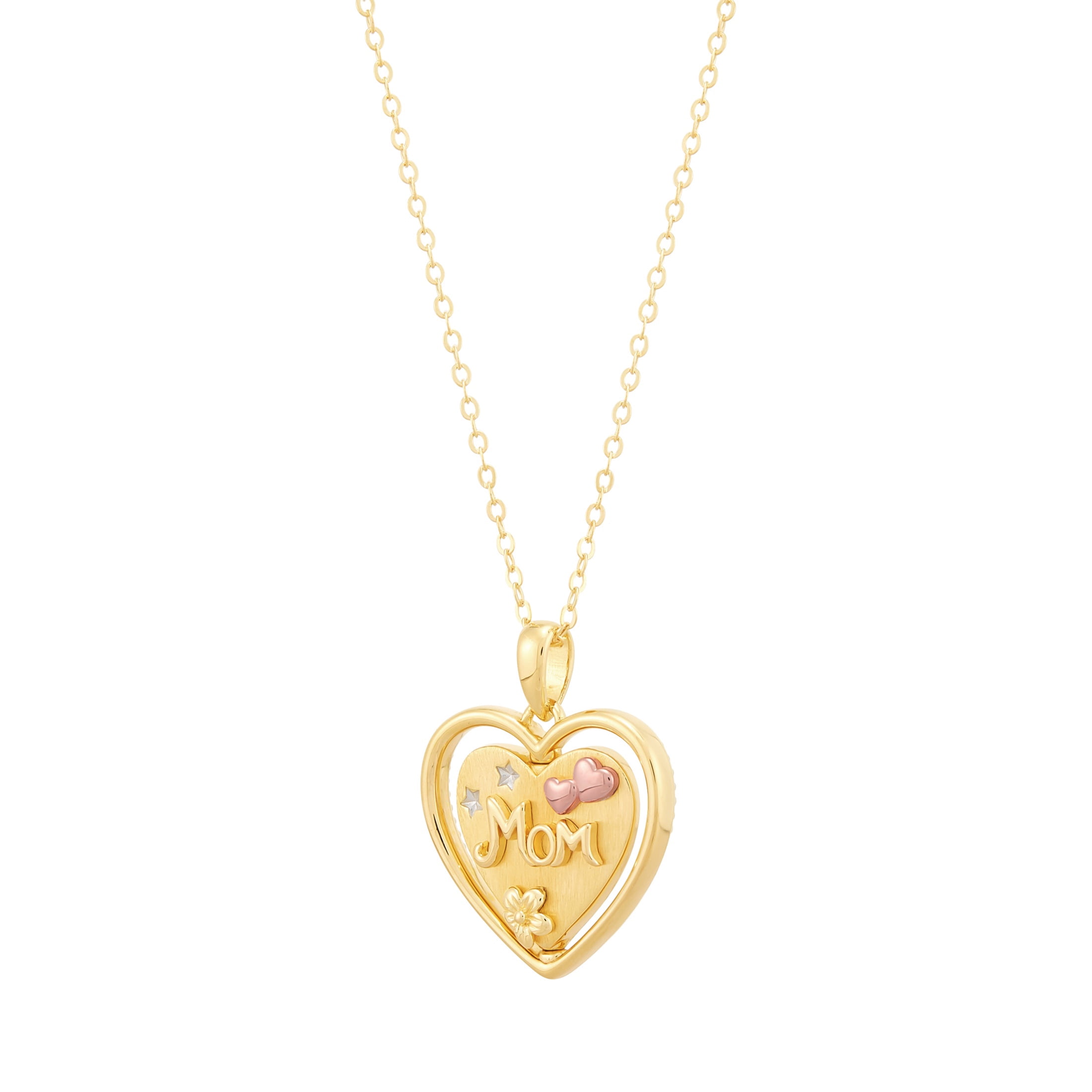 Brilliance Fine Jewelry Women's Sterling Silver 14KT Gold Plated Spinning "Mom" Heart Pendant Necklace, 20"