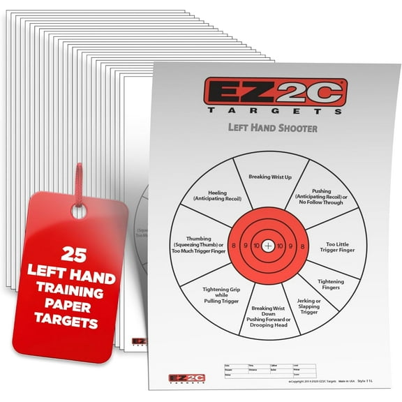 25 EZ2C Targets Style 11L: Left Handed Diagnostic Training 11"x17" Paper Shooting Target USA MADE Tear-Off Pad of 25
