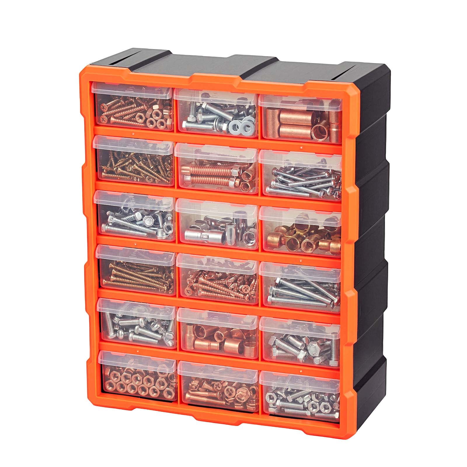 KFFKFF 18-Drawer Plastic Storage Organizer, Stackable Cabinet for Garage and Workshop, Wall-Mountable Small Parts Organizer for Tools, Beads, Screws, Crafts, and Building Blocks