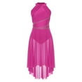 thumbnail image 5 of TiaoBug Womens Rhinestone Lyrical Dance Costume Sleeveless Modern Contemporary Asymmertical Dress Hot Pink L, 5 of 7