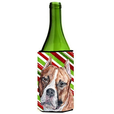 

Staffordshire Bull Terrier Staffie Candy Cane Christmas Wine bottle sleeve Hugger 24 Oz.