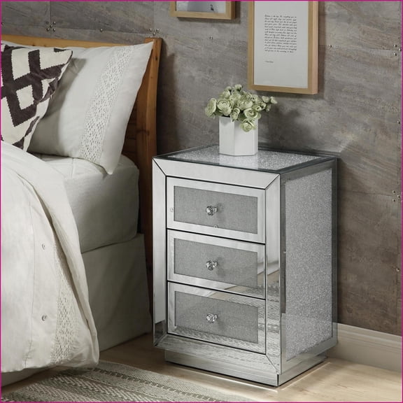 Glam Mirrored Nightstand with 3 Drawers – Modern Bedroom Storage