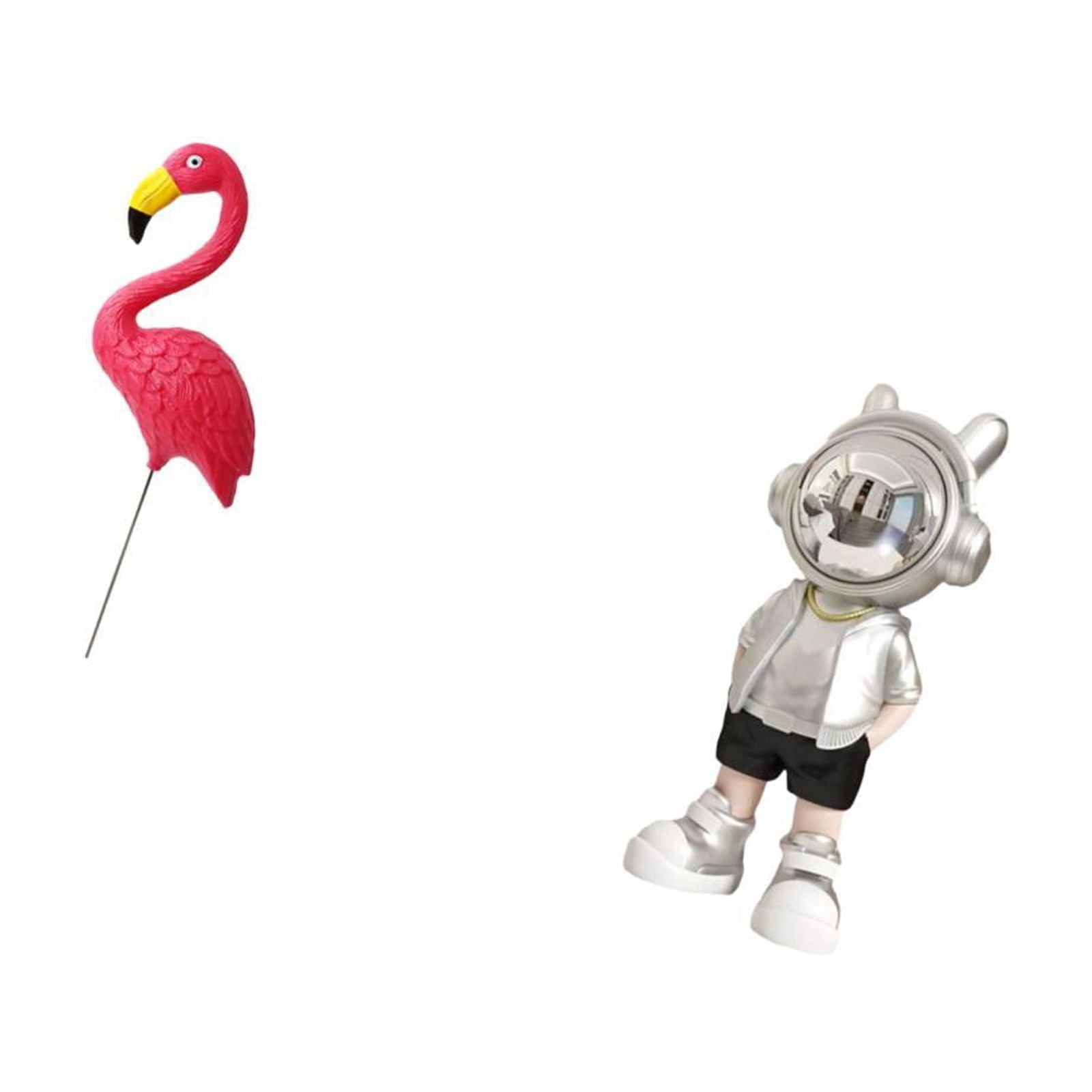 Miulika Bird Astronaut Statue Figurine Yard Art Ornament Backyard Fairy Garden Accessories Flamingo Garden Stake Sculpture for Holiday Spring Tabletop Punk Creative Modern Decorative Fireplace