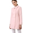 thumbnail image 2 of Abrigo Largo De Invierno Con Cuello Peter Pan Y Doble Botonadura Para Mujer Rosa L, 2 of 8