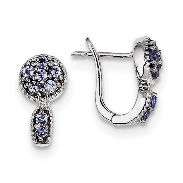 Sterling Silver Rhodium-plated Tanzanite Circle Hinged Earrings QE10113TZ