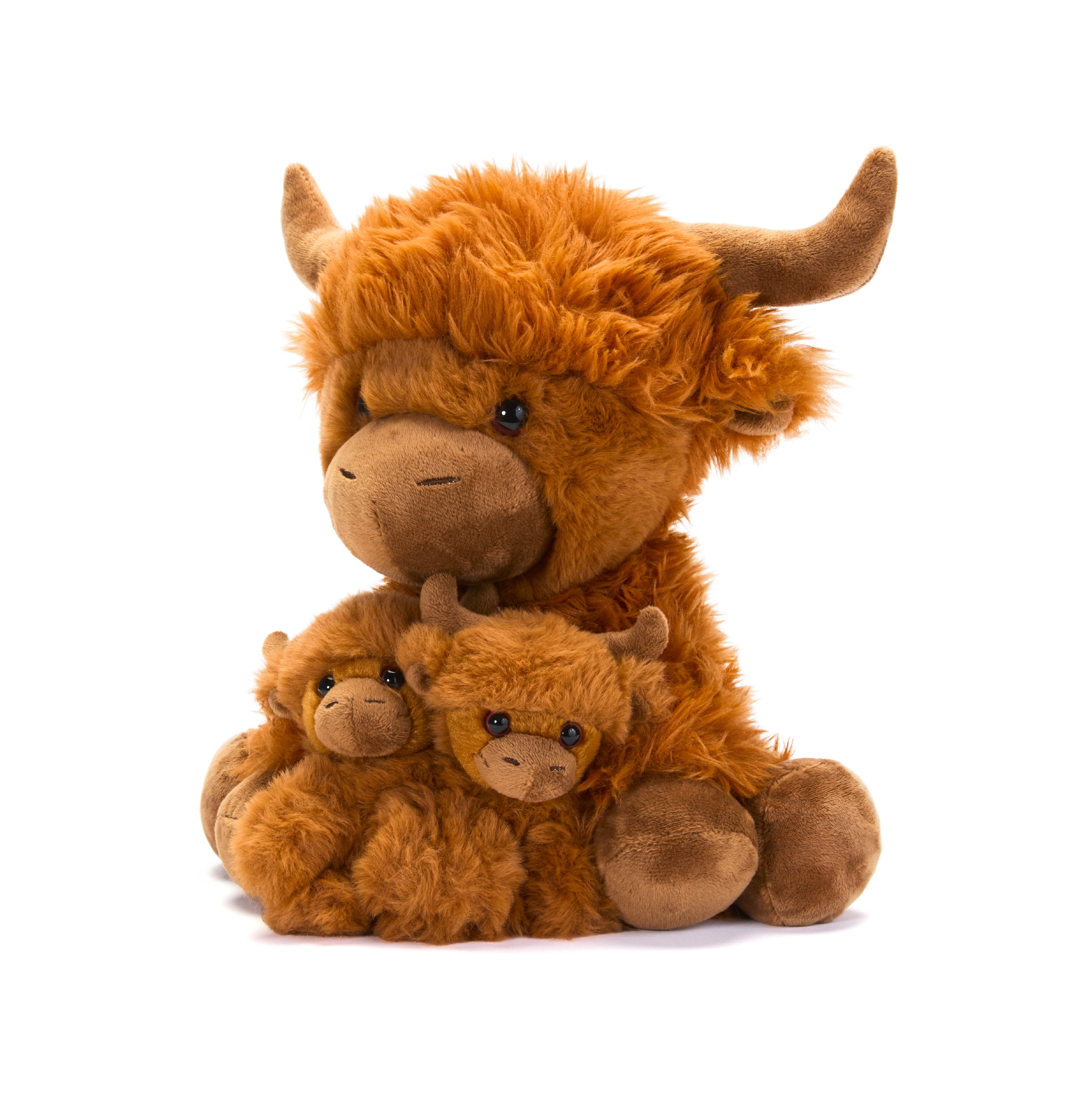 Hugs & Cuddles™ Fluffy Fam 10” Highl& Cow Mommy & Babies Plush Set