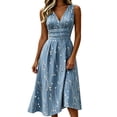 thumbnail image 2 of QUNYINEY Sleeveless Casual Dresses for Women A Line Floral Long Summer Sundress Beach Loose Fit V Neck Vacation Dresses, 2 of 5