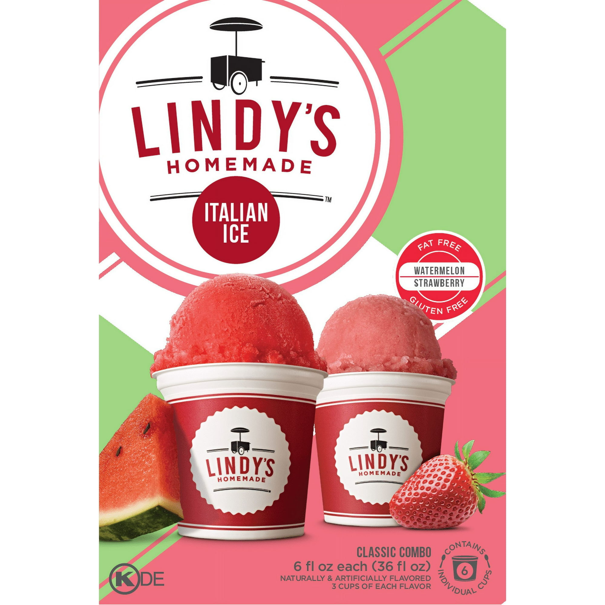 Lindy’s Homemade Gluten Free Italian Ice Cups, Watermelon & Strawberry, 6 fl oz, 6 Count (36 fl oz) – Fat Free 100-110 Calorie Ice Cream Alternative