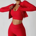 thumbnail image 3 of Chaqueta de entrenamiento para mujer Cremalleras dobles de secado rápido Estilo recortado Chaqueta de entrenamiento recortada de chinlon transpirable para entrenamiento en el gimnasio Rojo S, 3 of 6